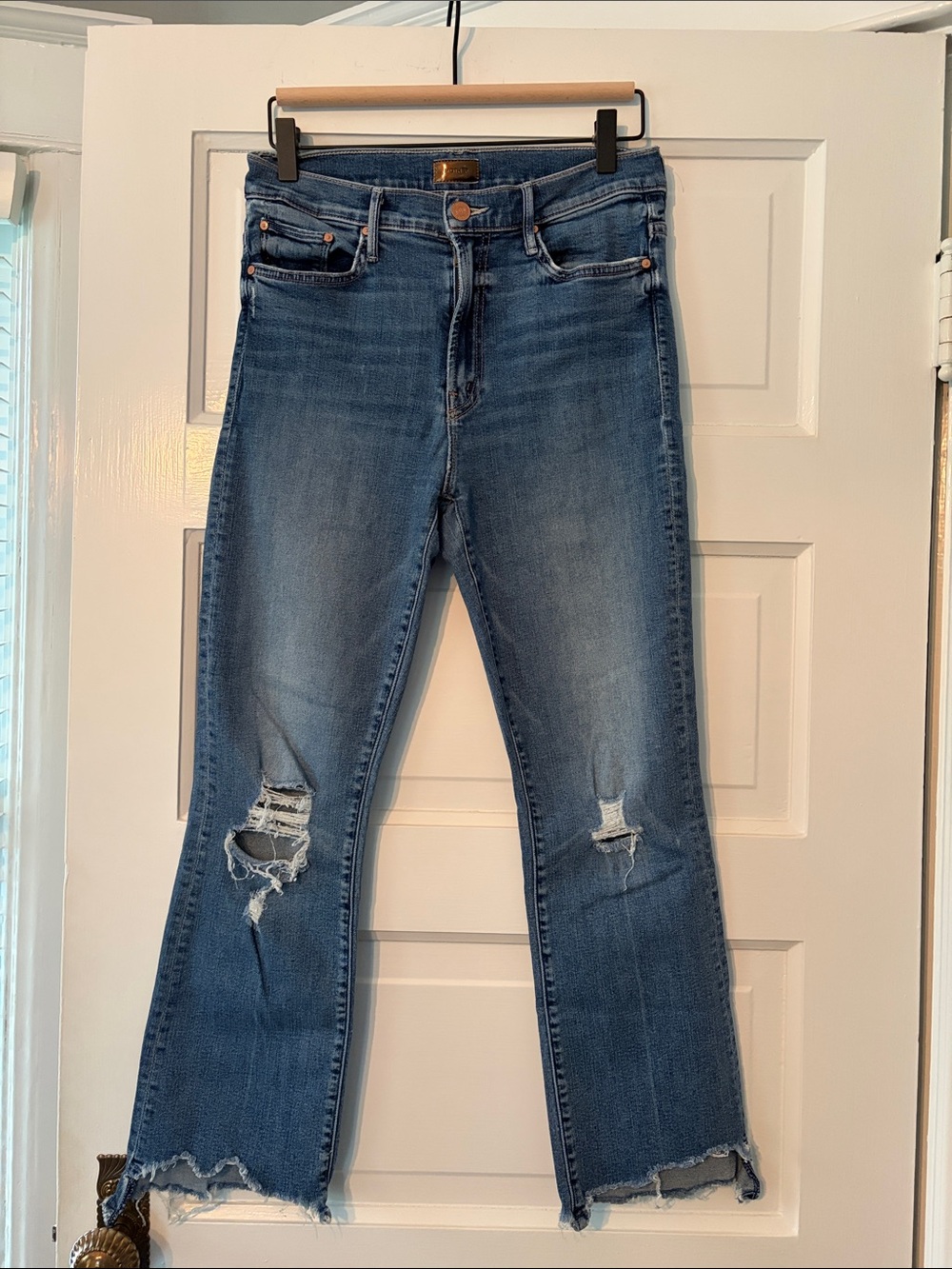 Mother Women's Insider Crop Step Chew Distressed Blue Jeans